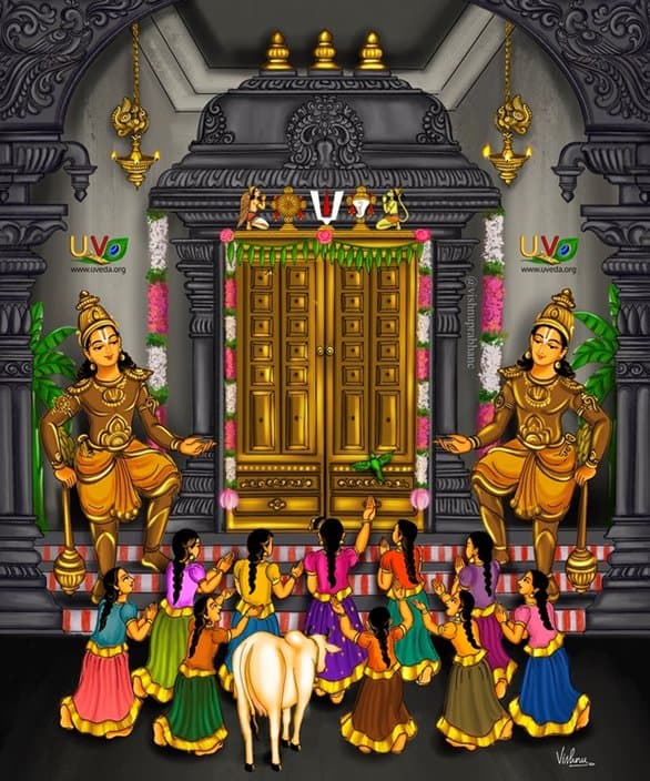 Āndāl waking the Lord's Associates and The Lord Himself - (நாயகனாய் நின்ற)