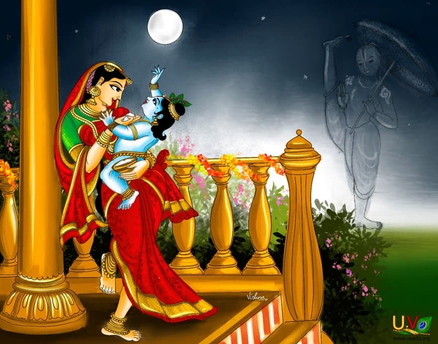 Yashoda calls the moon to come and play with Kannan - (தன்முகத்துச் சுட்டி)