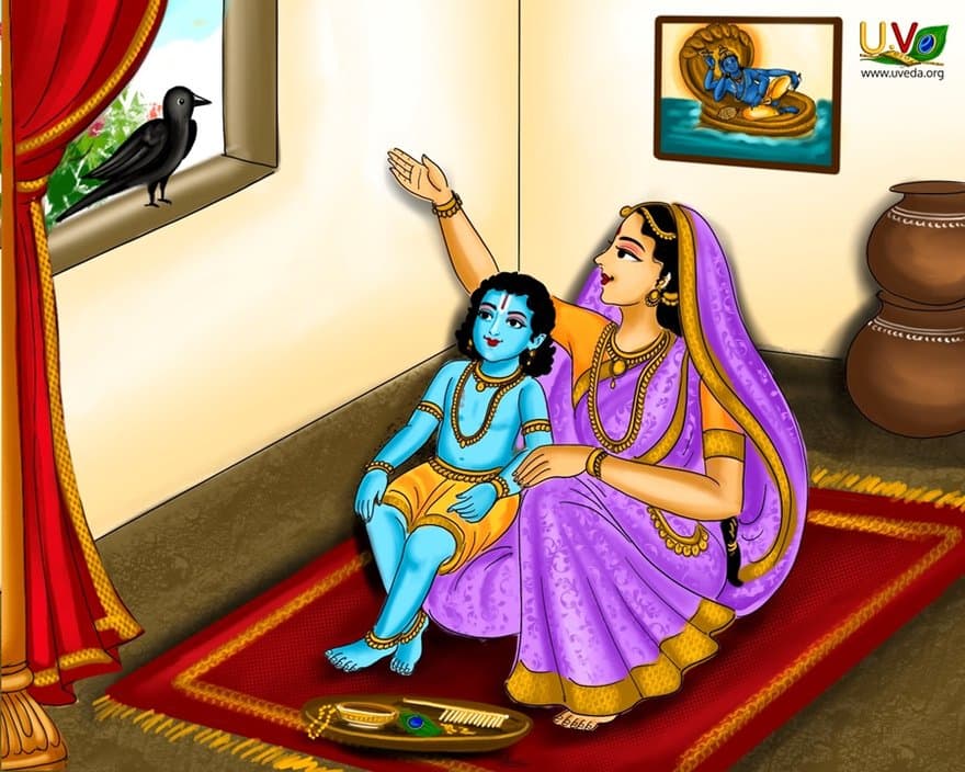 Yashoda calls a crow to come to help her to comb Kannan's hair - (பின்னை மணாளனை)