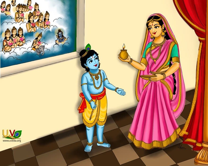 Yashoda wants to protect Kannan from evil eyes - (இந்திரனோடு பிரமன்)