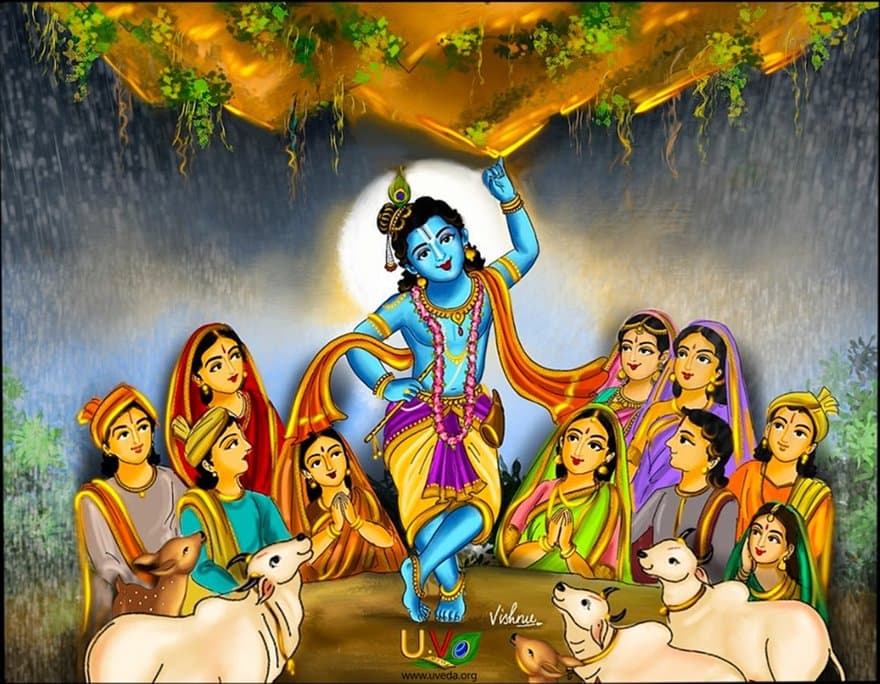 Lifting Govardhana mountain - (அட்டுக் குவி)