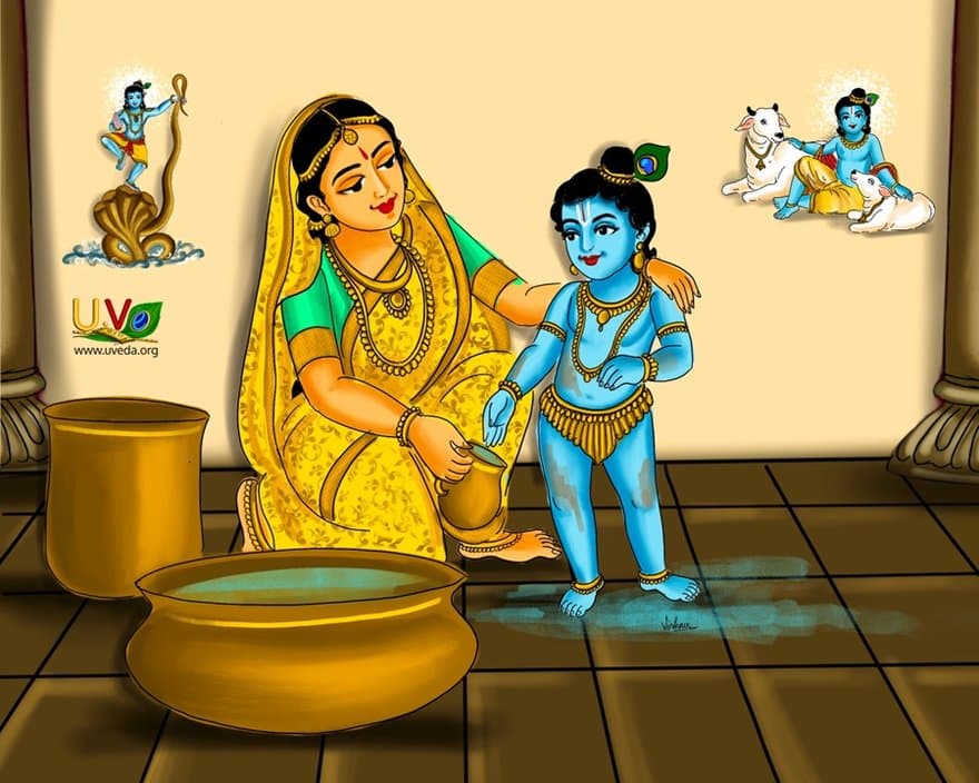 Yashoda calls Kannan to come and take a bath - (வெண்ணெய் அளைந்த)