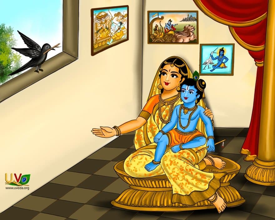 Yashoda asks a crow to bring a grazing stick for Kannan - (வேலிக் கோல்)